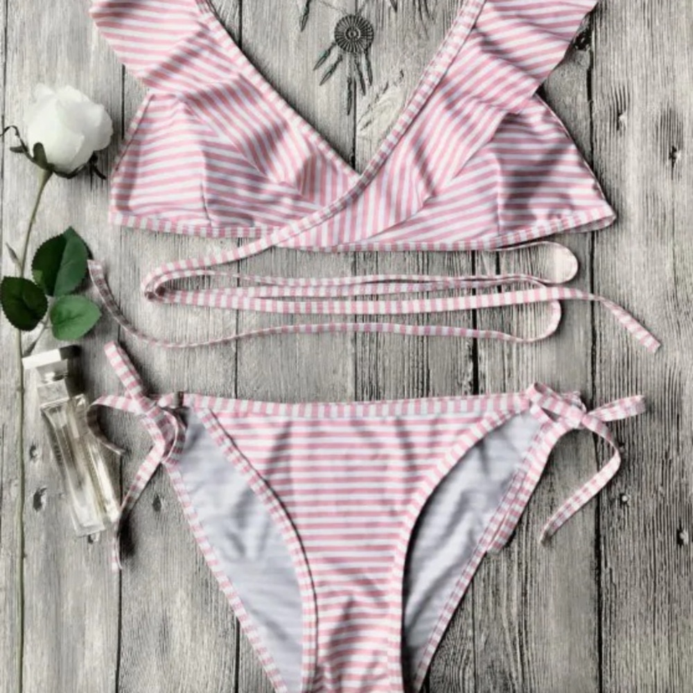 Zaful pink striped wrap bikini